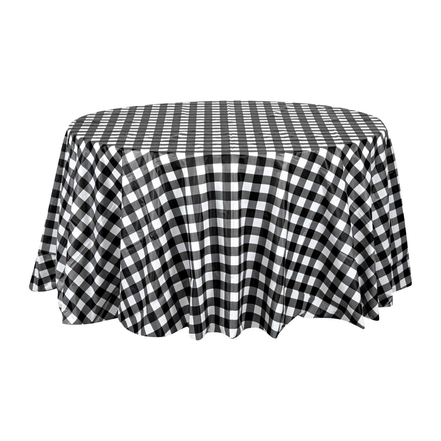 Table Tek Round Black Gingham Plastic Table Cover - 84" - 2 count box