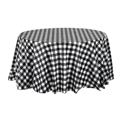 Table Tek Round Black Gingham Plastic Table Cover - 84" - 2 count box