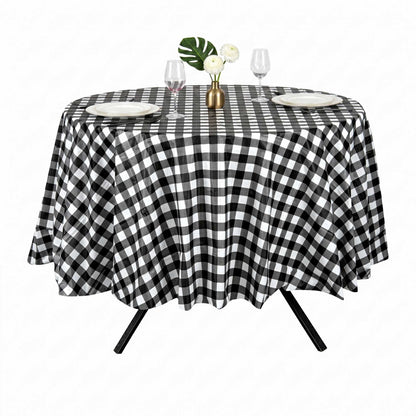 Table Tek Round Black Gingham Plastic Table Cover - 84" - 2 count box
