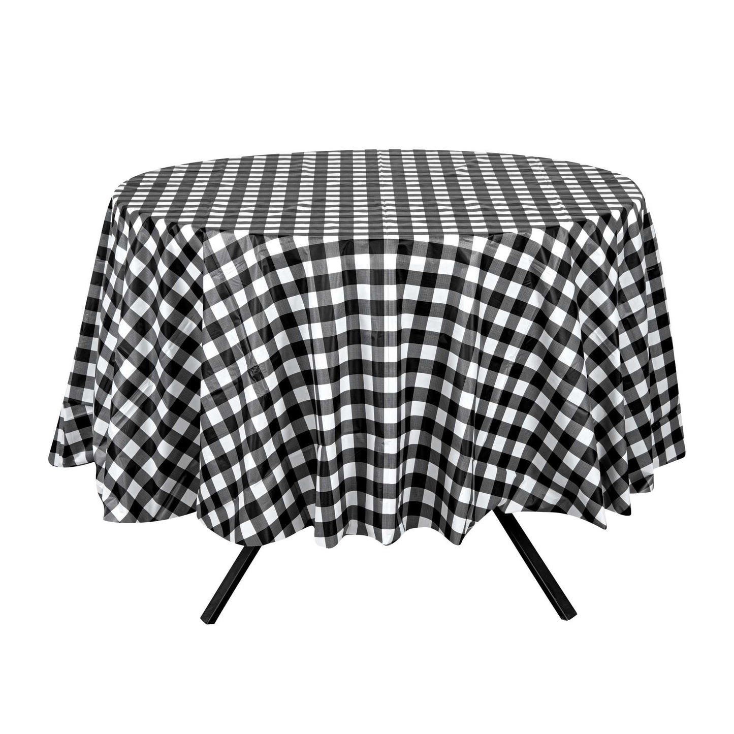 Table Tek Round Black Gingham Plastic Table Cover - 84" - 2 count box