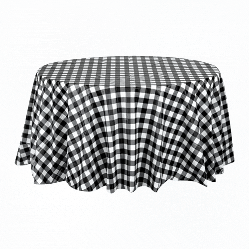 Table Tek Round Black Gingham Plastic Table Cover - 84" - 2 count box