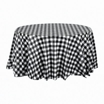 Table Tek Round Black Gingham Plastic Table Cover - 84" - 2 count box