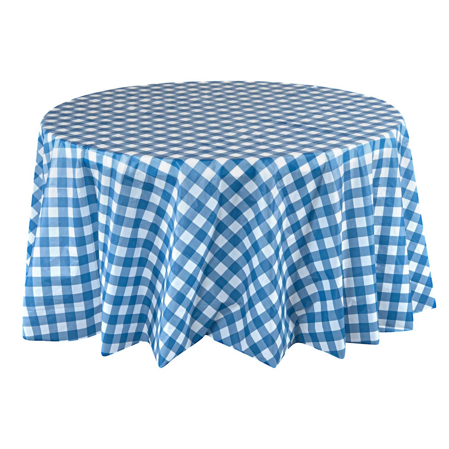 Table Tek Round Blue Gingham Plastic Table Cover - 84" - 20 count box