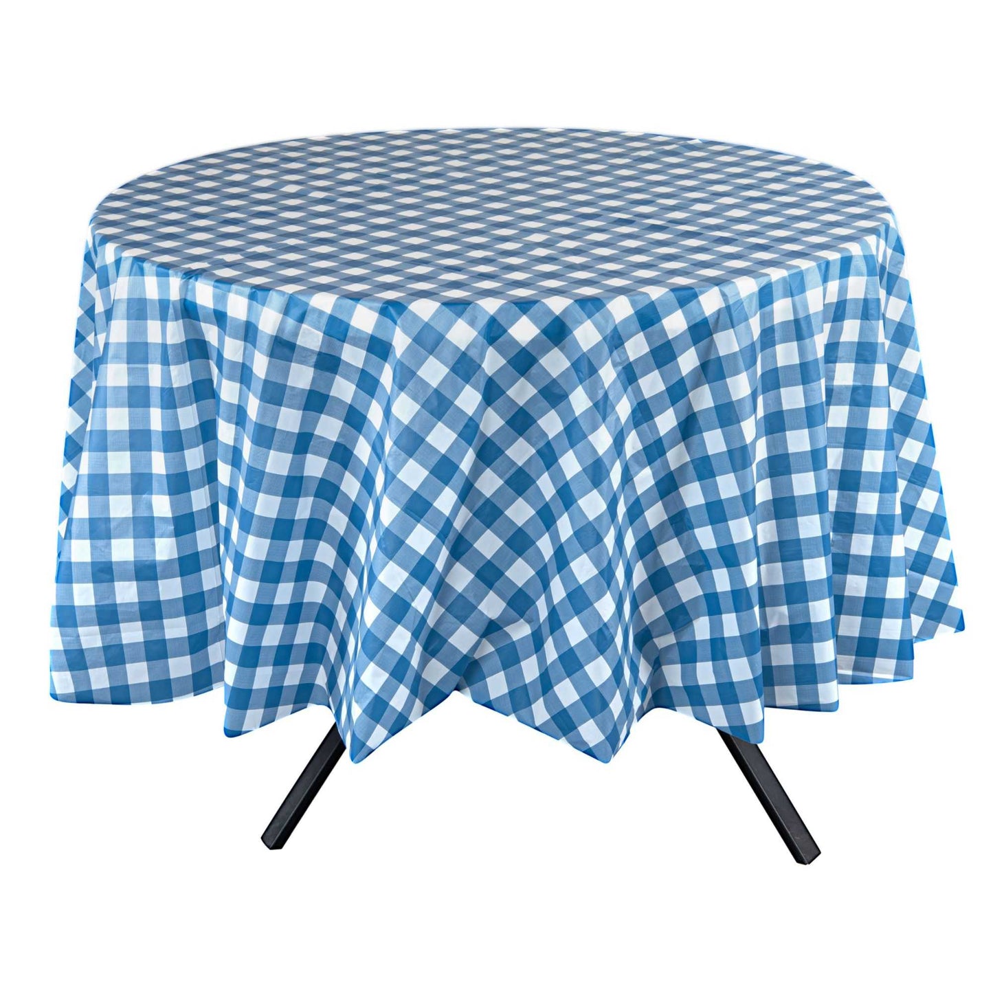 Table Tek Round Blue Gingham Plastic Table Cover - 84" - 20 count box