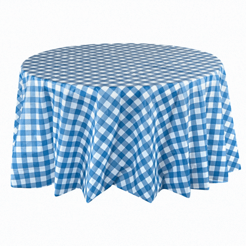 Table Tek Round Blue Gingham Plastic Table Cover - 84" - 20 count box