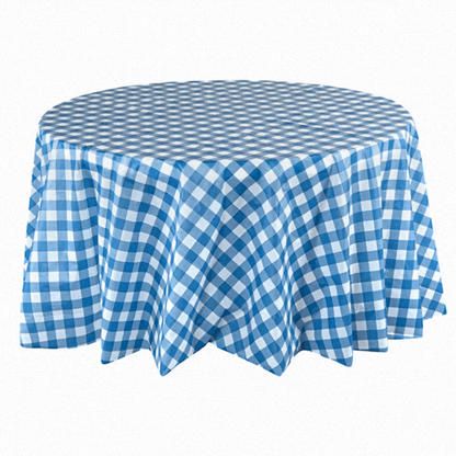 Table Tek Round Blue Gingham Plastic Table Cover - 84" - 20 count box
