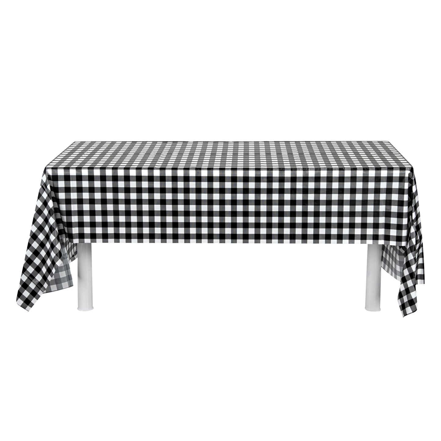 Table Tek Rectangle Gingham Black Plastic Table Cover - 108" x 54" - 20 count box