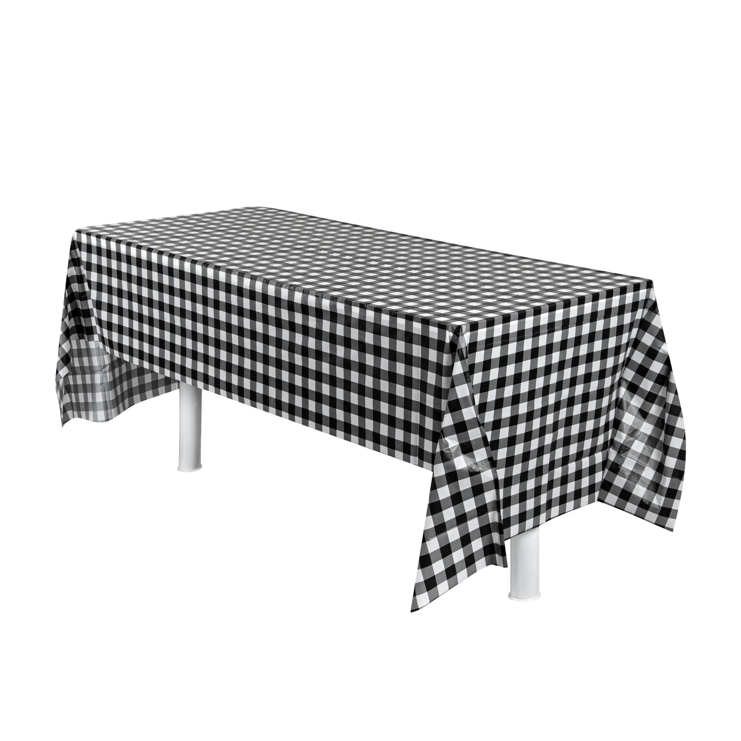 Table Tek Rectangle Gingham Black Plastic Table Cover - 108" x 54" - 20 count box