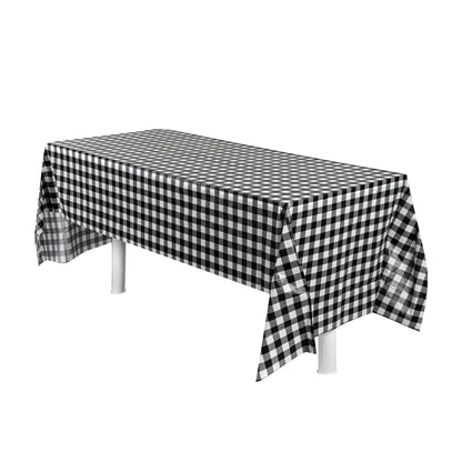Table Tek Rectangle Gingham Black Plastic Table Cover - 108" x 54" - 20 count box