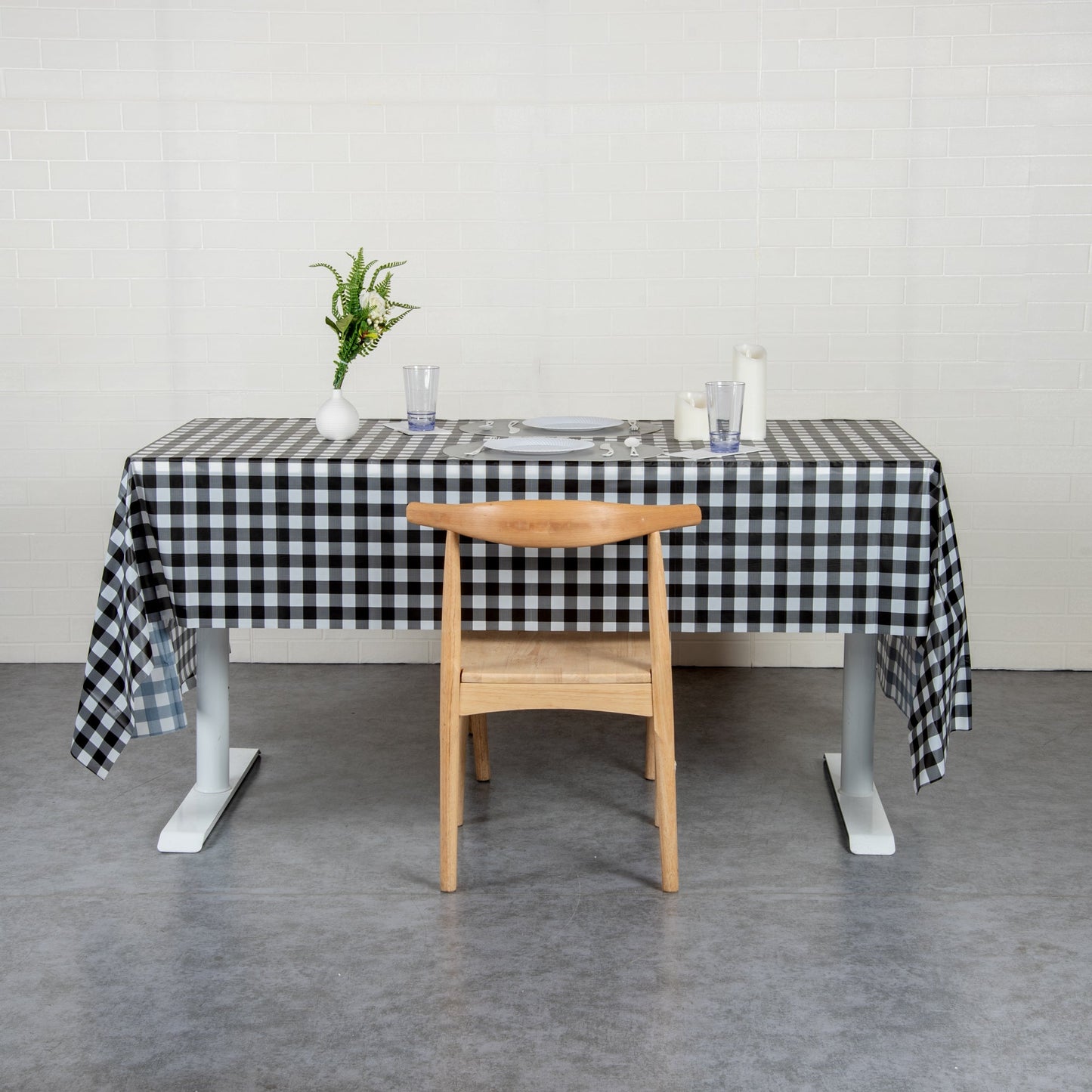 Table Tek Rectangle Gingham Black Plastic Table Cover - 108" x 54" - 20 count box