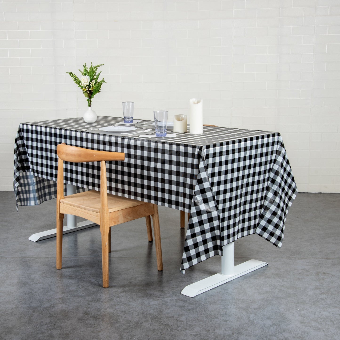 Table Tek Rectangle Gingham Black Plastic Table Cover - 108" x 54" - 20 count box