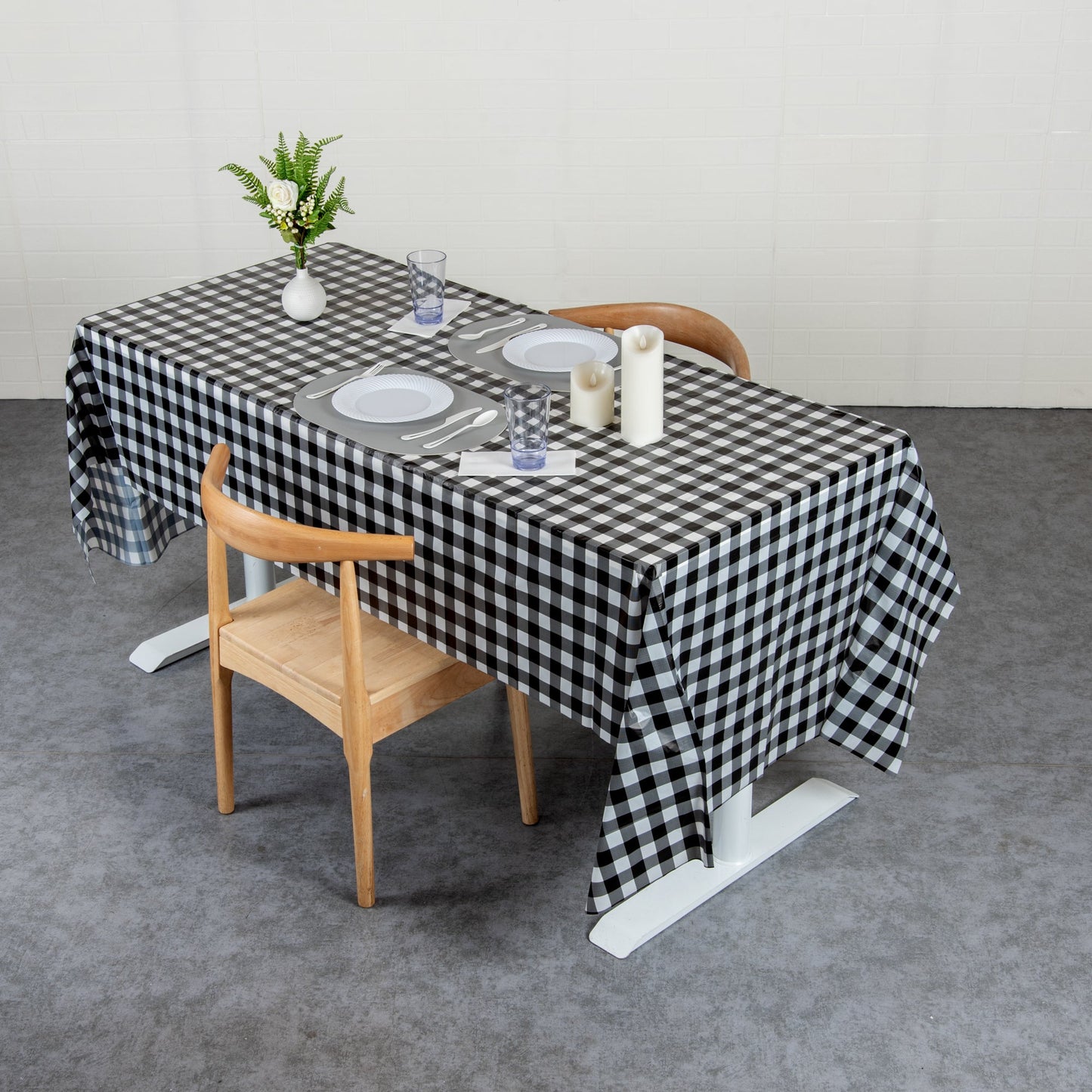 Table Tek Rectangle Gingham Black Plastic Table Cover - 108" x 54" - 20 count box