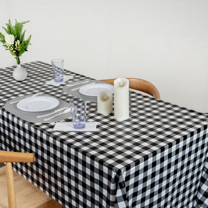 Table Tek Rectangle Gingham Black Plastic Table Cover - 108" x 54" - 20 count box