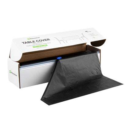 Table Tek Black Plastic Table Cover Roll - with Slide Cutter - 100' x 54" - 1 count box
