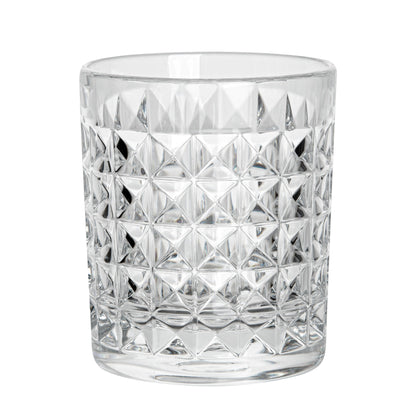 Bev Tek 9 oz Polycarbonate Old Fashioned Glass - Cut Crystal Design - 3 1/4" x 3 1/4" x 3 3/4" - 6 count box