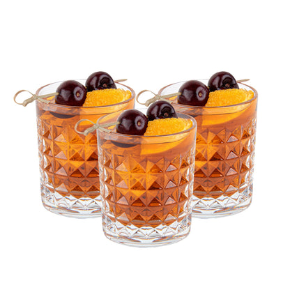 Bev Tek 9 oz Polycarbonate Old Fashioned Glass - Cut Crystal Design - 3 1/4" x 3 1/4" x 3 3/4" - 6 count box