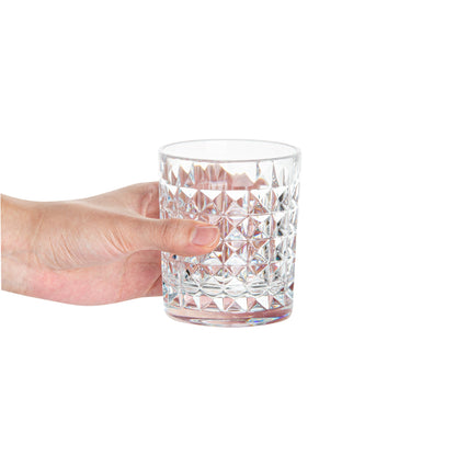 Bev Tek 9 oz Polycarbonate Old Fashioned Glass - Cut Crystal Design - 3 1/4" x 3 1/4" x 3 3/4" - 6 count box