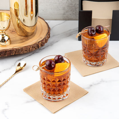 Bev Tek 9 oz Polycarbonate Old Fashioned Glass - Cut Crystal Design - 3 1/4" x 3 1/4" x 3 3/4" - 6 count box
