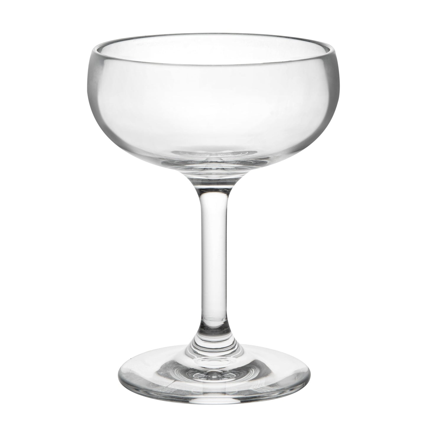 Bev Tek 7 oz Polycarbonate Champagne Coupe Glass - 3 3/4" x 3 3/4" x 5" - 6 count box