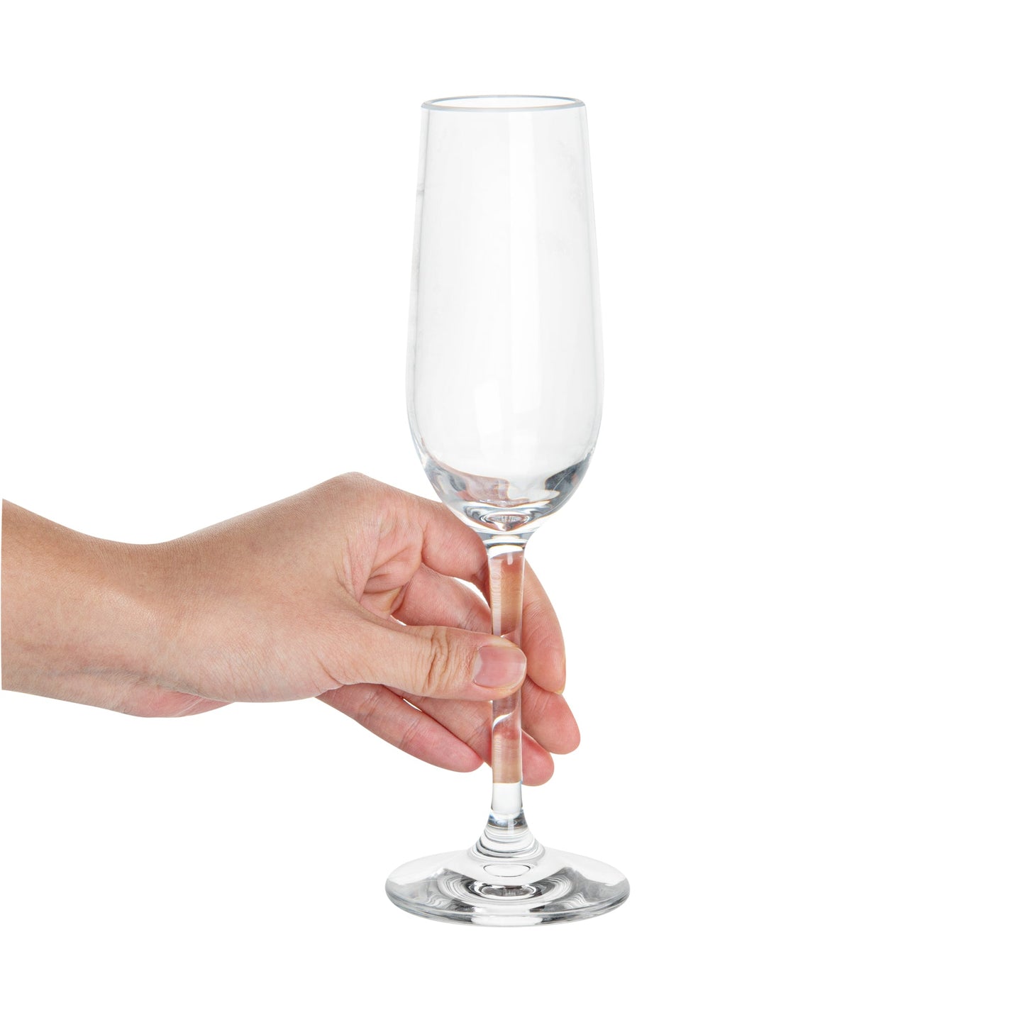 Bev Tek 6 oz Polycarbonate Champagne Flute - 2 3/4" x 2 3/4" x 8 3/4" - 6 count box