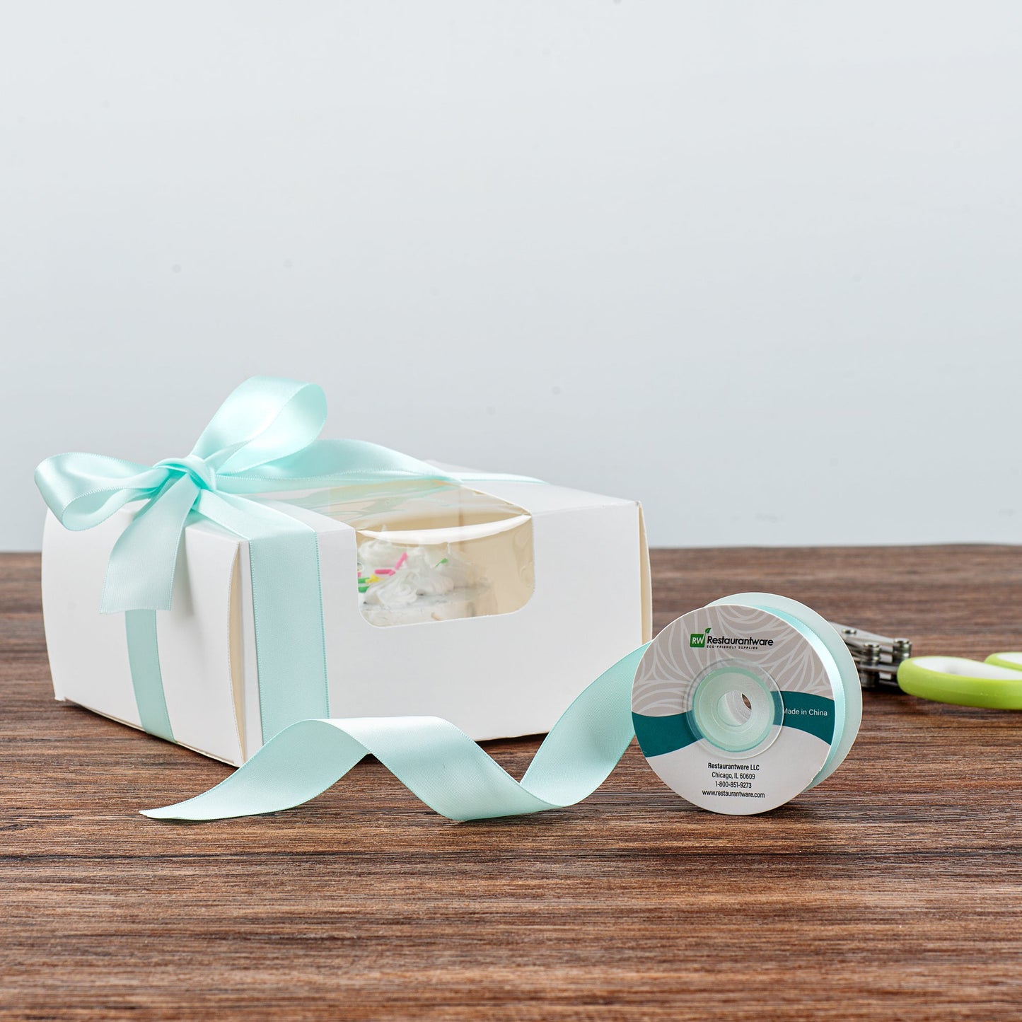 Gift Tek Aqua Blue Polyester Satin Ribbon - Single Face - 1" x 10 yds - 10 count box