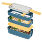 Bento Tek 30 oz Blue and Yellow 3-In-1 Lunch Box - BPA-Free, Microwave-Safe, with Fork and Knife - 7 1/2" x 3 1/4" x 4 1/2" - 1 count box