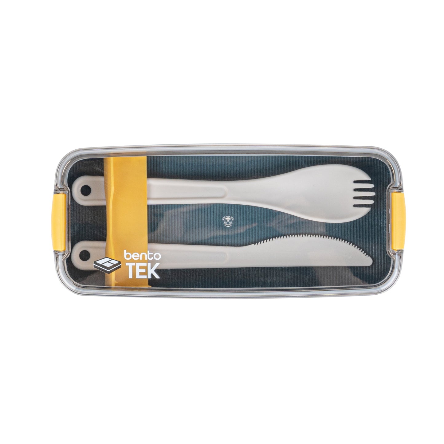 Bento Tek 30 oz Blue and Yellow 3-In-1 Lunch Box - BPA-Free, Microwave-Safe, with Fork and Knife - 7 1/2" x 3 1/4" x 4 1/2" - 1 count box