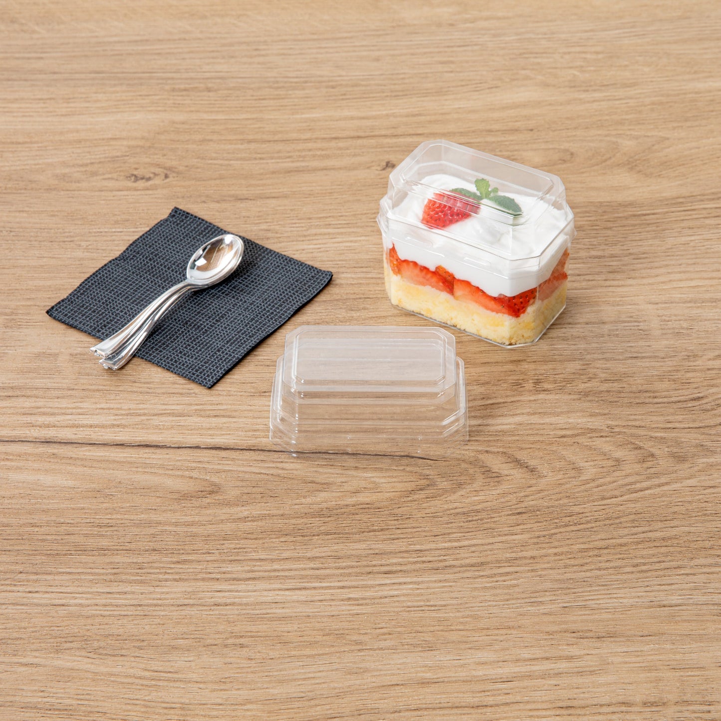 Mini Serve Rectangle Clear Plastic Dome Lid - Fits 3 oz Dessert Cup - 100 count box