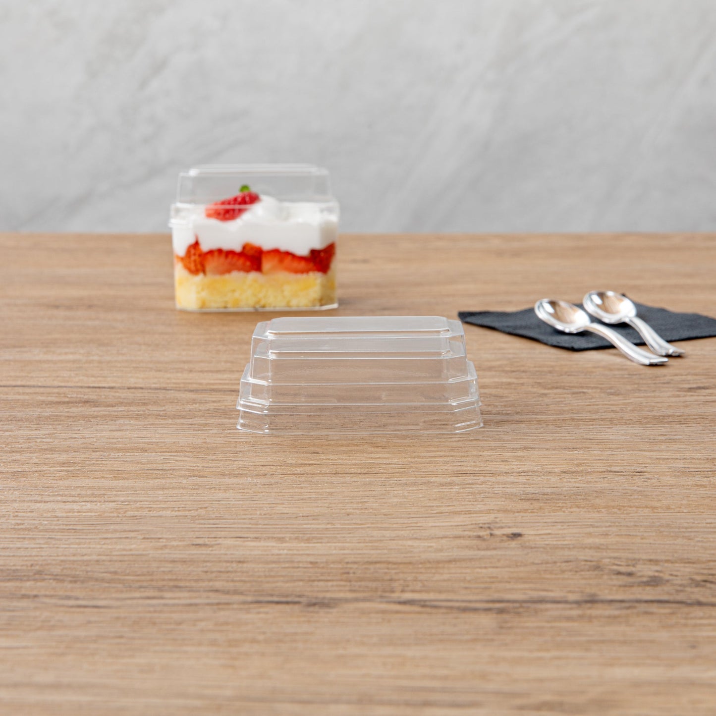 Mini Serve Rectangle Clear Plastic Dome Lid - Fits 3 oz Dessert Cup - 100 count box