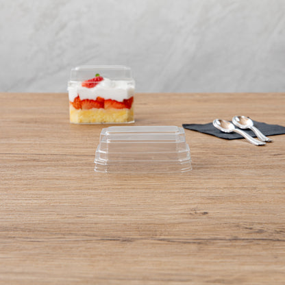 Mini Serve Rectangle Clear Plastic Dome Lid - Fits 3 oz Dessert Cup - 100 count box