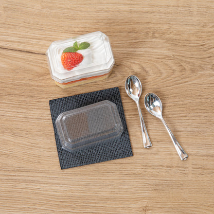 Mini Serve Rectangle Clear Plastic Dome Lid - Fits 3 oz Dessert Cup - 100 count box