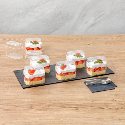 Mini Serve Rectangle Clear Plastic Dome Lid - Fits 3 oz Dessert Cup - 100 count box