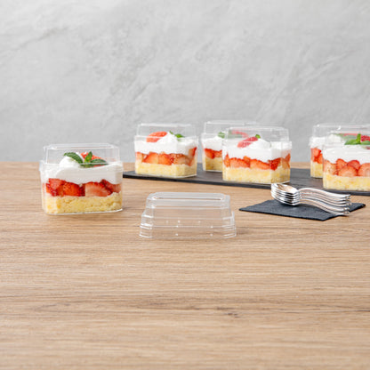 Mini Serve Rectangle Clear Plastic Dome Lid - Fits 3 oz Dessert Cup - 100 count box