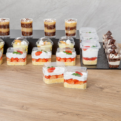 Mini Serve Rectangle Clear Plastic Dome Lid - Fits 3 oz Dessert Cup - 100 count box