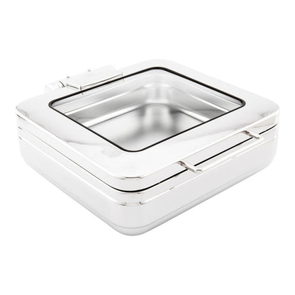 Met Lux 6 qt Rectangle Stainless Steel Half Size Chafer Body - Induction Ready, with Glass Viewing Window - 1 count box