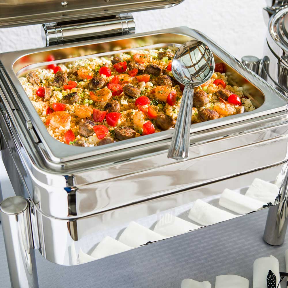 Met Lux 6 qt Rectangle Stainless Steel Half Size Chafer Body - Induction Ready, with Glass Viewing Window - 1 count box