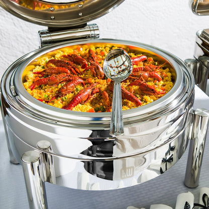 Met Lux 6 qt Round Stainless Steel Chafer Body - Induction Ready, with Glass Viewing Window - 1 count box