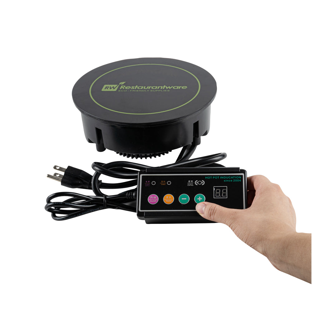 Met Lux Round Black Induction Warming Unit - For Compatible Chafers, 500W, Adjustable - 9 1/2" x 9 1/2" x 3" - 1 count box