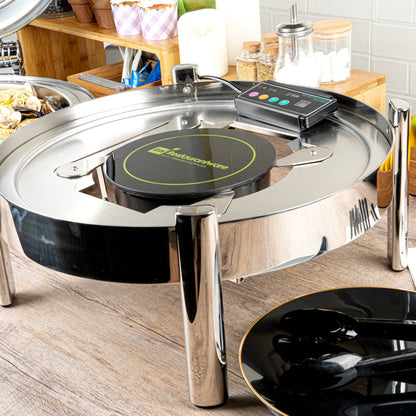 Met Lux Round Black Induction Warming Unit - For Compatible Chafers, 500W, Adjustable - 9 1/2" x 9 1/2" x 3" - 1 count box