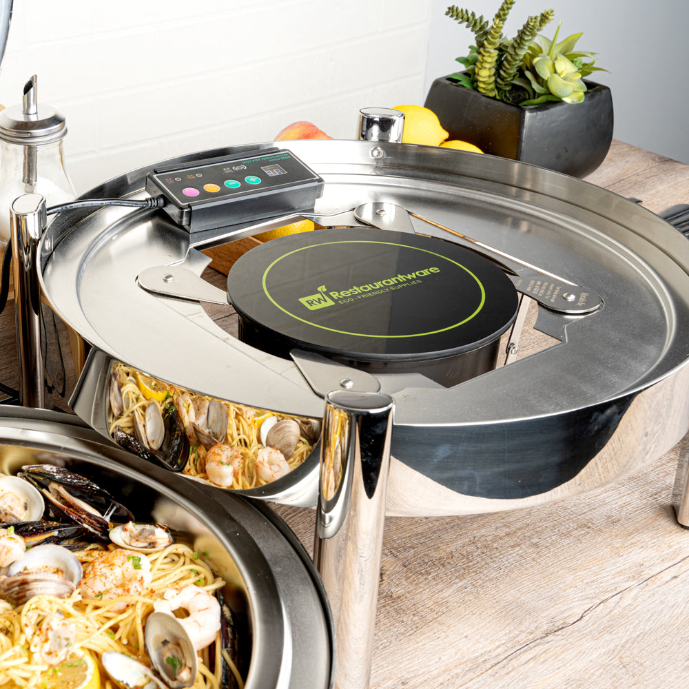 Met Lux Round Black Induction Warming Unit - For Compatible Chafers, 500W, Adjustable - 9 1/2" x 9 1/2" x 3" - 1 count box