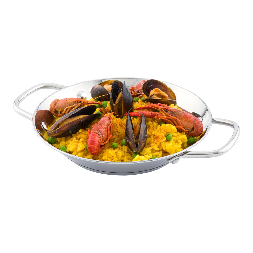 Met Lux Round Stainless Steel Paella Pan - Induction Ready - 11" x 8" x 1 1/2" - 1 count box