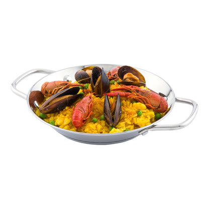 Met Lux Round Stainless Steel Paella Pan - Induction Ready - 11" x 8" x 1 1/2" - 1 count box