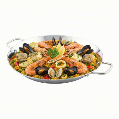 Met Lux Round Stainless Steel Paella Pan - Induction Ready - 13 1/2" x 10" x 1 1/2" - 1 count box