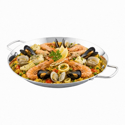 Met Lux Round Stainless Steel Paella Pan - Induction Ready - 13 1/2" x 10" x 1 1/2" - 1 count box