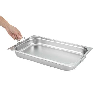 Met Lux Rectangle Stainless Steel Full Size Steam Table Pan 2.5 Inch Deep - Anti Jam, Collapsible Handles - 1 count box