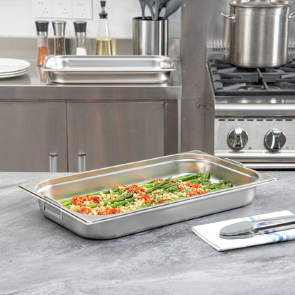Met Lux Rectangle Stainless Steel Full Size Steam Table Pan 2.5 Inch Deep - Anti Jam, Collapsible Handles - 1 count box