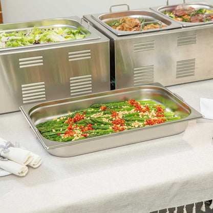 Met Lux Rectangle Stainless Steel Full Size Steam Table Pan 2.5 Inch Deep - Anti Jam, Collapsible Handles - 1 count box