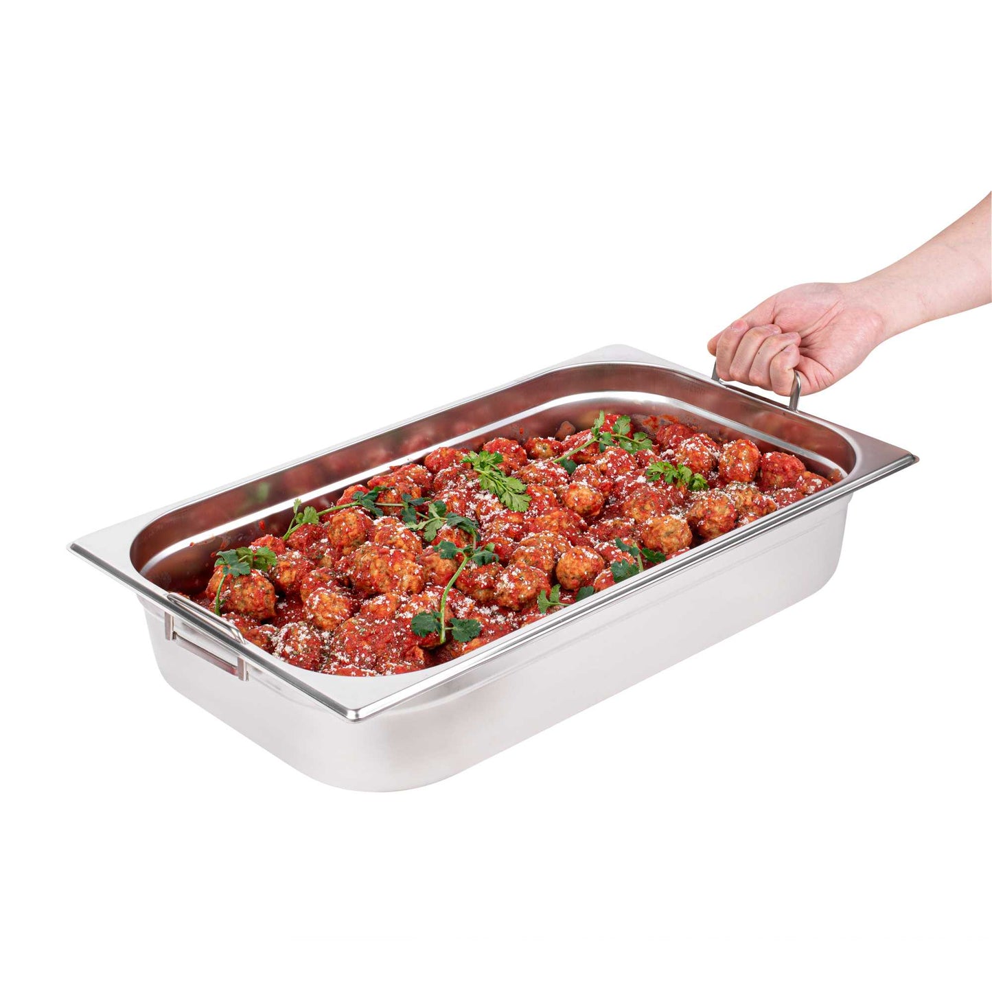 Met Lux Rectangle Stainless Steel Full Size Steam Table Pan 4 Inch Deep - Anti Jam, Collapsible Handles - 1 count box