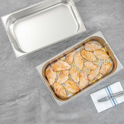 Met Lux Rectangle Stainless Steel Full Size Steam Table Pan 4 Inch Deep - Anti Jam, Collapsible Handles - 1 count box