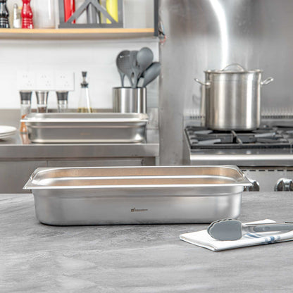 Met Lux Rectangle Stainless Steel Full Size Steam Table Pan 4 Inch Deep - Anti Jam, Collapsible Handles - 1 count box